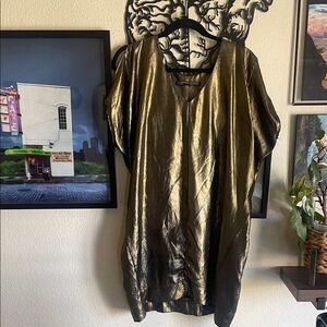 All-Saints Metallic Gold V-Neck Dress